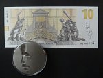 Pamětní tisk ve formě bankovky se stříbrným přítiskem společně se stříbrnou medailí  na počest prezidenta Václava Havla, náklad 120 ks, série V