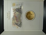Pamětní tisk ve formě bankovky se zlatým  přítiskem společně se zlatou medailí 10 OZ na počest prezidenta Václava Havla, J.Harcuba, nečíslovaná - náklad 3 kusy