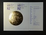 100.000.000 Kč 2019 100.let česko-slovenské koruny, mosazný autorský odražek, náklad 100 ks pro reprezentační účely ČNB, včetně certifikátu, průměr 53 mm