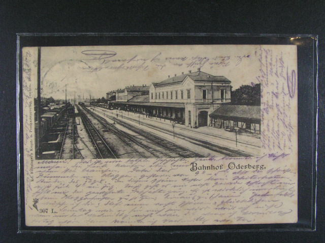 Bohumín nádraží - Oderberg - jednobar. litograf., dl. adresa, použitá 1903