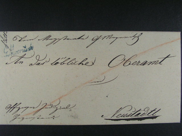 skl. dopis z r. 1833 s modrým ?ádkovým pod. raz. G. Meseritsch a skl. dopis z r. 1846 s ?erným ?ádkovým raz. G. Meseritsch