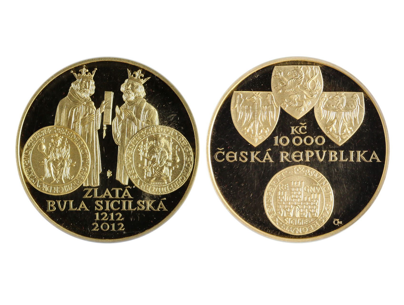 Česká Republika 1993 - 10.000 Kč 2012 Zlatá bula sicilská, náklad 10900 ks, 31,107g, etue, certifikát, kvalita PROOF
