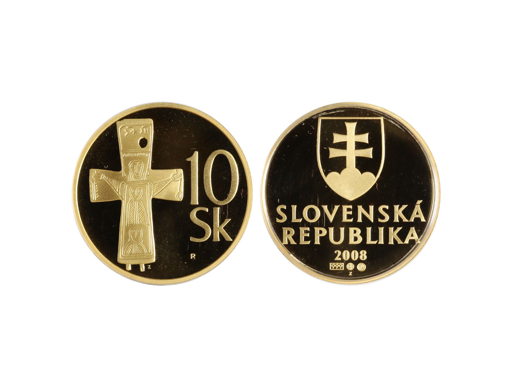 Slovenská Republika 1993 - 10 Sk 2008 Au replika zn. R, Au 0,999, 15,55g, náklad 3800ks, dřevěná etue, certifikát, N7