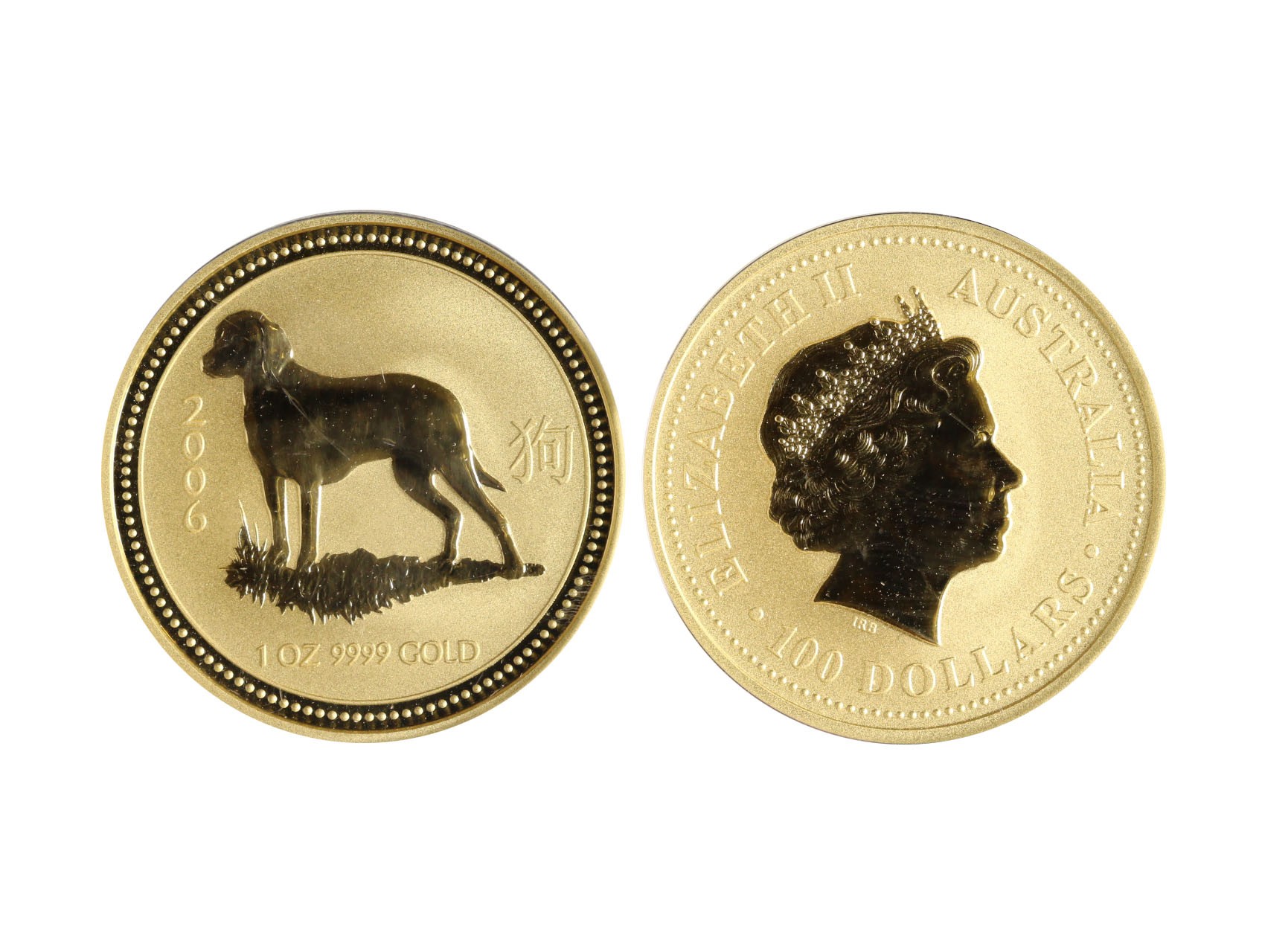Austrálie - 100 Dollars 2006 Lunární kalendář rok psa, Au 0,999, 31,10g, KM.1905
