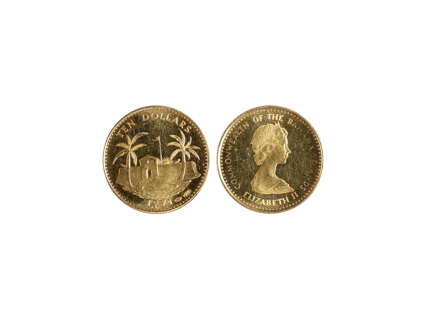 Bahamy, 10 Dollars 1971, Au 0,917, 4,08g, KM.26.1