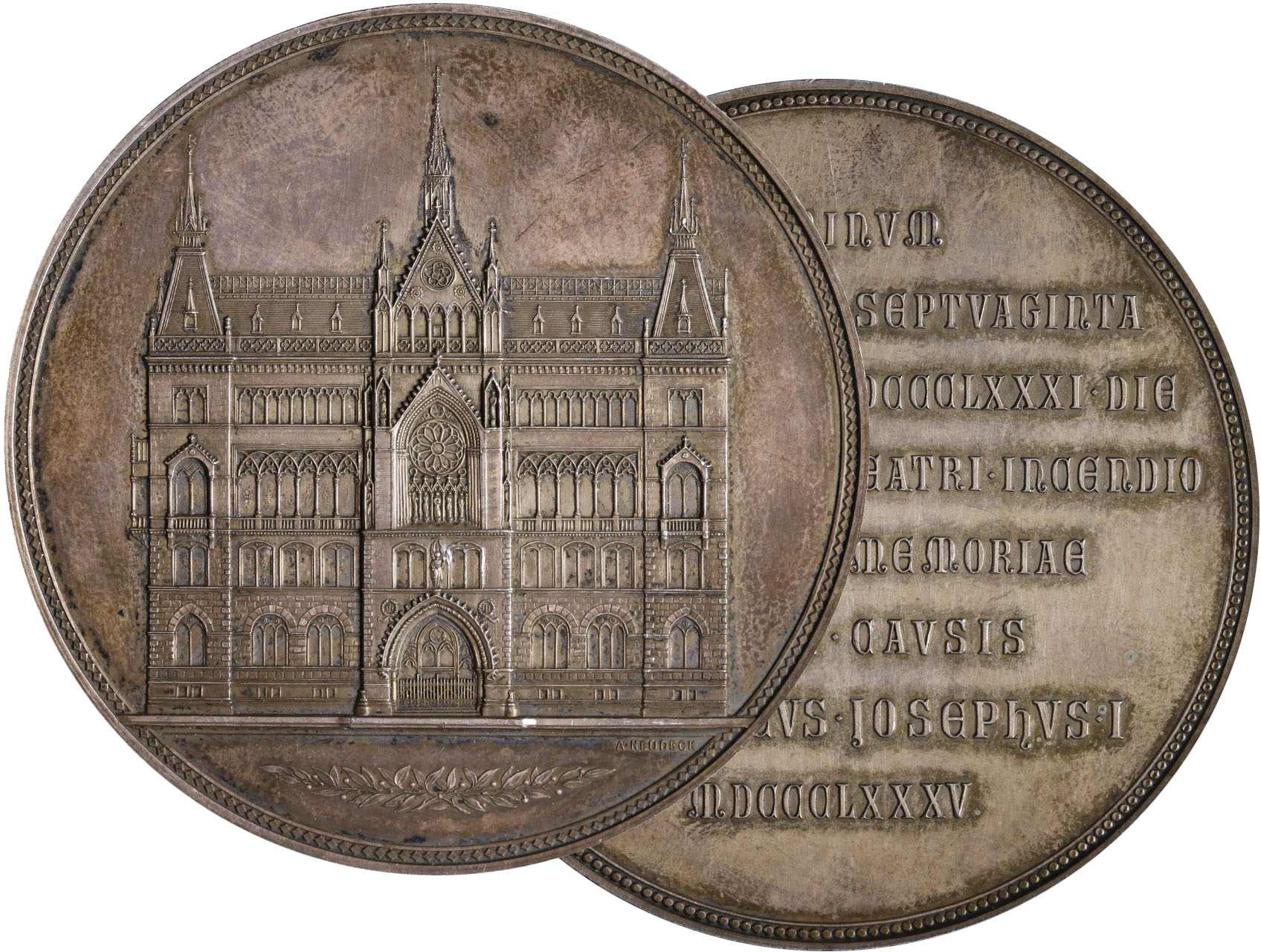 Osobnosti - František Josef I. 1830-1916, AR medaile 1885 otevření nadace A.Neudecka, punc 