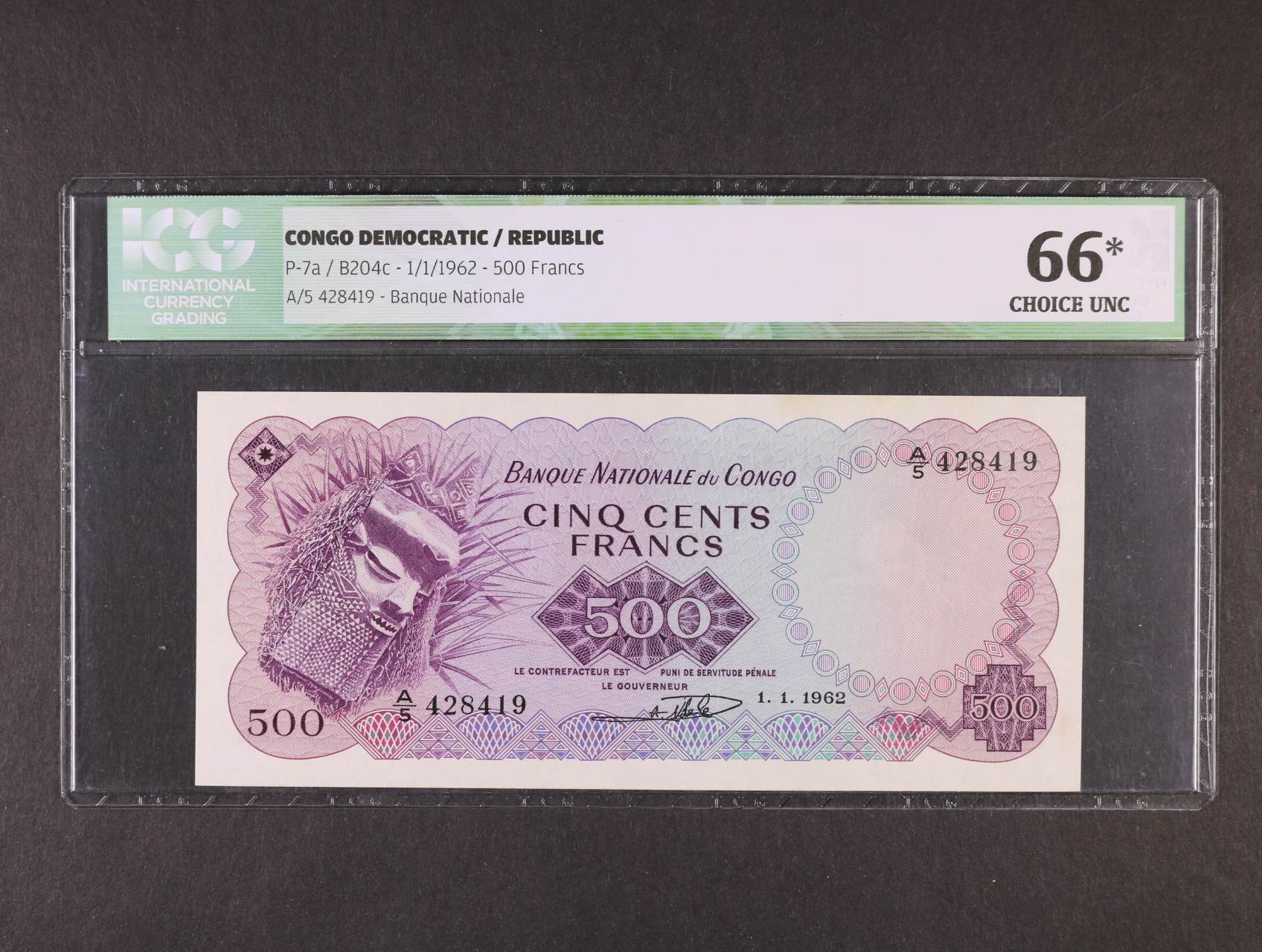 500 Francs 1.1.1962, Pi. 7a, ICG 66