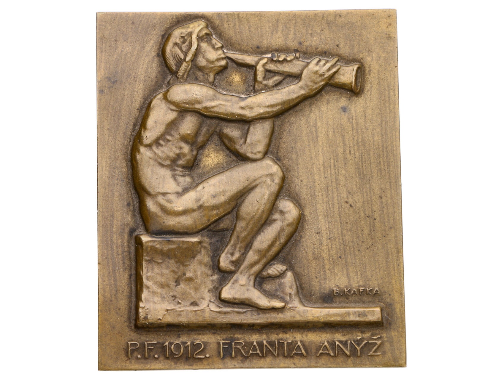 PF Franta Anýž 1912 - jednostranná plaketa, bronz 58x48 mm, signováno B. Kafka, původní obal