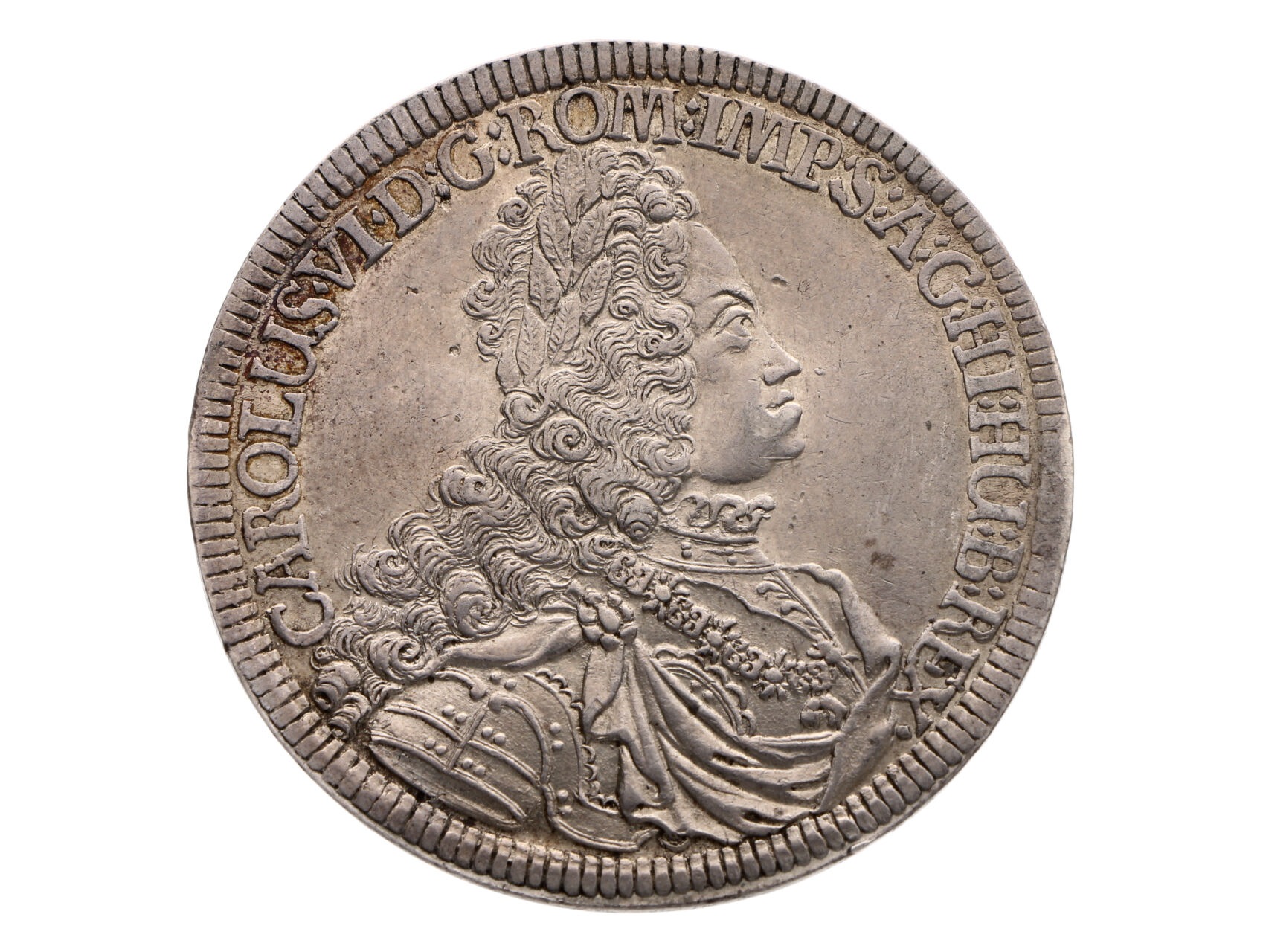 Karel VI. 1711-1740 - Tolar 1719 Hall, dr. vada materiálu na líci
