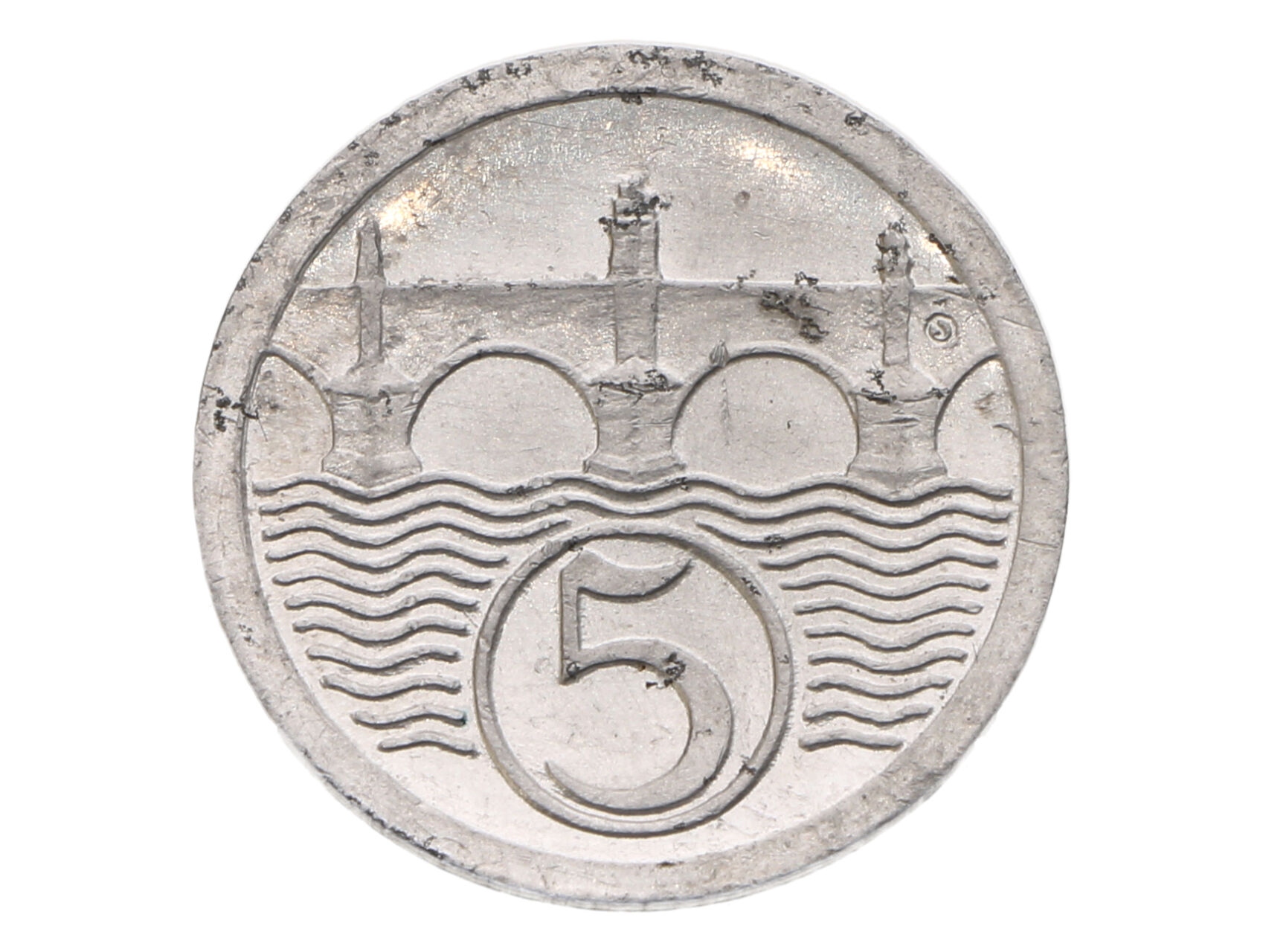 ČSSR 1945-1953 - 5 Haléř 1922, zkušební ražba Kremnica, průměr 20 mm, Al, O.Španiel, první odražek v návrhu měnové soustavy 1945, Chlapovič 73, 140, velmi vzácný