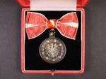 Stříbrná medaile Za zásluhy o Republiku Rakousko, od roku 1945 na dámské stuze + etue