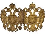 Odznak na helmu, pozlacený mosazný plech, 91x78 mm