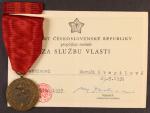 Medaile Za službu vlasti - ČSSR + udělovací průkaz
