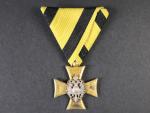 Vojenský služební kříž pro důstojníky III.tř. za 25 let služby, 3. vydání z let 1890 - 1918, pozlacený bronz, stříbro, původní stuha
