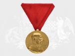Vojenská jubilejní pam. medaile z r.1898, zlacený bronz, původní stuha