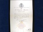 Dekret na Řád Danneborg, rytíř, 42 x 29 cm + průvodní dopis