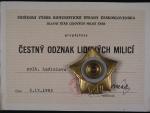 Čestny odznak Lidovych Milici + průkaz
