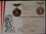 Čestný odznak SČSP + dekret
