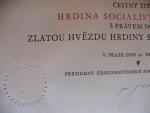 Vzácný dekret k Zlaté hvězdě hrdiny socialistické práce ČSSR s podpisem generála Svobody