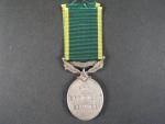 Medaile za výkon služby TERRITORIAL, na hraně opis 7595944 SJT. HUBBARD. R.E.M.E.