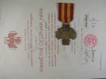 Pamětní medaile Národní revoluční armády Brno + dekret