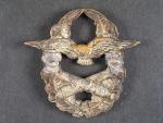 Odznak pro balonové pozorovatele 1931, větší typ, vzácnější varianta, dvě úchytky ulomeny, šrouby dodatečně přiletovány