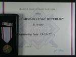 Medaile armády České Republiky za 5 let služby + dekret