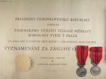 Vyznamenání - Za zásluhy o výstavbu I. vydání 1951-1960 ČSR č.2377 + II. vydání 1960-1989 ČSSR č.9115 + dekret na č.1219