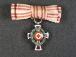 Miniatura vyznamenání Za Zásluhy o červený kříž, kříž II. stupně s válečnou dekorací