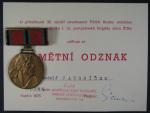 Pamětní medaile I. ČS partyzánské brigády Jana Žižky z Trocnova k 30 výročí osvobození + dekret