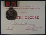 Pamětní medaile I. ČS partyzánské brigády Jana Žižky z Trocnova k 30 výročí osvobození + dekret