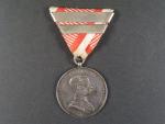 Medaile za statečnost I. třídy, Ag, na hraně značka A, původní vojenská stuha, vydání 1914 - 1917