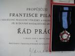 Řád práce II. vydání po roce 1960 ČSSR č. 8015 + etue + dekret