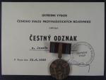 Čestný odznak Českého svazu protifašistických bojovníků + dekret