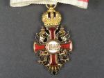 Řád Františka Josefa I., komandér, zlato, smalty, punc Au, výrobce V. Mayers & söhne, původní vojenská stuha