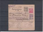 Velký ústřižek maďarské peněžní průvodky vyfrankovaný maďarskými známkami 10h válečná a 15h ženci z 9.2.1919.