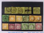 Württemberg - sestava 15 ks zn. + jedna dvoupáska, zn. Mi. č. 2 5x, Mi. 3, 12, 13, zajímavé, dobrá kvalita, min. 400 EUR