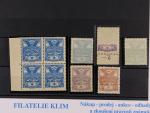 zn. č. 143 ve čtyřbloku, 143, 144 (2x), 145, 147, s výrazným kompl. či částečným stroj. obtiskem, kat. cena min. 1000 Kč