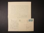 Mrštík Karel 1905 - 1944, středoškolský profesor, básník a pořadatel rodinného archivu A. a V. Mrštíků - třístránkový dopis vč. obálky a vlastnoručního podpisu