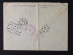 R-let. dopis do USA z r. 1938 frank. mj. zn. L č. 7 a  9, průch. a přích. raz.