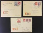 Předbežné - souběžne - sestava 3 ks dopisu (2x do ciziny) frank. mj. zn. č. 310, 348, dobrá kvalita, zajimavé