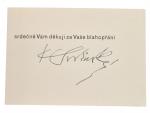 Malíři - Svolinský Karel 1896 - 1986, význačný malíř a grafik - poděkování za blahopřán í s vlastnoručním podpisem