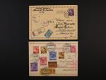 CDV č. 12 RECO na Slovensko, pod. raz. BRÜNN 2 1.3.44 + cenzurní raz.+ chem. cenzura a CDV č. 16 R-EXPREES na Slovensko, pod. raz. VLP 405 KLATTAU - HORASCHDOVITZ 26.2.43 + červené rámeč. dvojjazyčné 