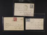 Sestava 3 ks dopisů malého formátu z let 1871 - 72 s jednozn. frankaturou 5c, resp. 10c (s otiskem ochr. lišty na spodním okraji), pod. a přích. raz., 1x ozdobná obálka