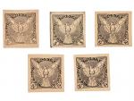 ZT zn. č. NV 1,2,4,5 a 6, tisk v černé barvě na hnědý papír..