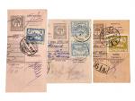 sestava 3 ks ústřižků pošt. průvodek s natištěnou uherskou zn. 2fil. dofrank. zn. Hradčany č. 10a (2x) s raz. BESZTERCEBANIA 1.JUL.1919 (Banská Bystrica), resp. dofrank. zn. č. 10 s -