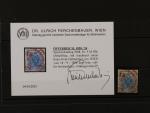 zn. Fe. č. 5 M, typ IIIb jasně modrá s nekpmpl. oválným raz. RECO WIEN 18.9.1858, zk. a atest Ferchenbauer