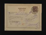 podací lístek na telegram 5kr s kulatým pod. raz. K.K. TELEGRAPHEN STATION PILSEN s datací v textu 29.10.89