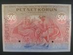 500 Kč 15.4.1919 série 033, bankovní vzor s 3x perf. NEPLATNÉ + 2x perf. otvor, z ministerského alba č.69, mimořádně vzácná