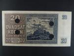 20 Ks 15.9.1939 serie Lk 72, perf. SPECIMEN dole + 4x skartační otvor